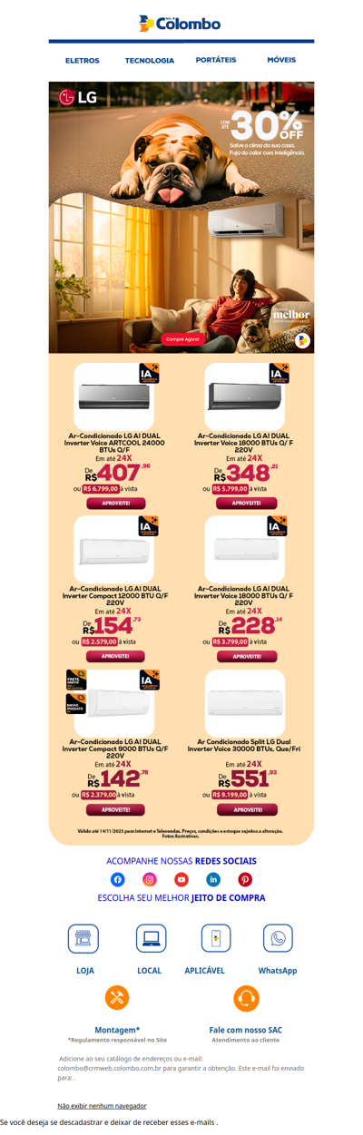 LG: O melhor em Ar-condicionado com até 30% OFF!