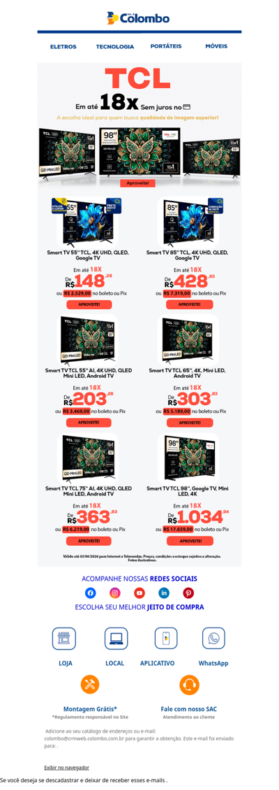 💳 Smart TV TCL em até 18x Sem Juros!