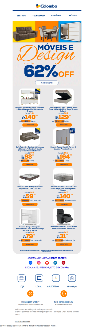 ⏳ Últimas horas: Móveis com até 62% OFF