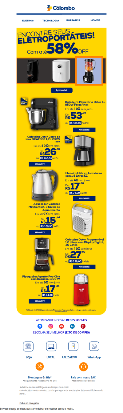 🍳 Eletroportáteis com até 58% OFF