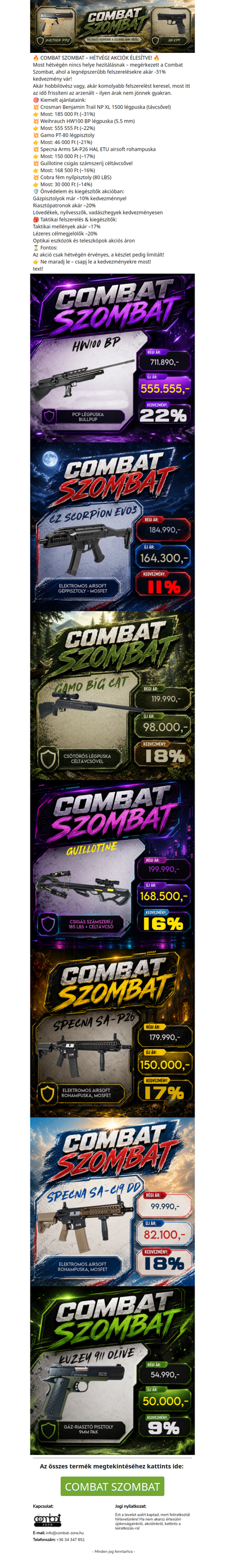 🔥 COMBAT SZOMBAT – HÉTVÉGI AKCIÓK ÉLESÍTVE! 🔥