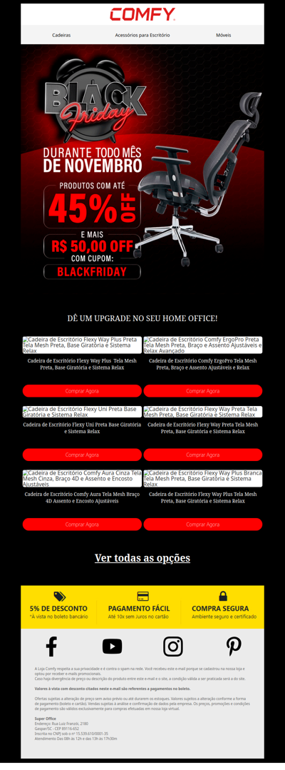 Black Friday 💥 Cadeiras de Escritório com até 45% OFF + R$50* Extra!