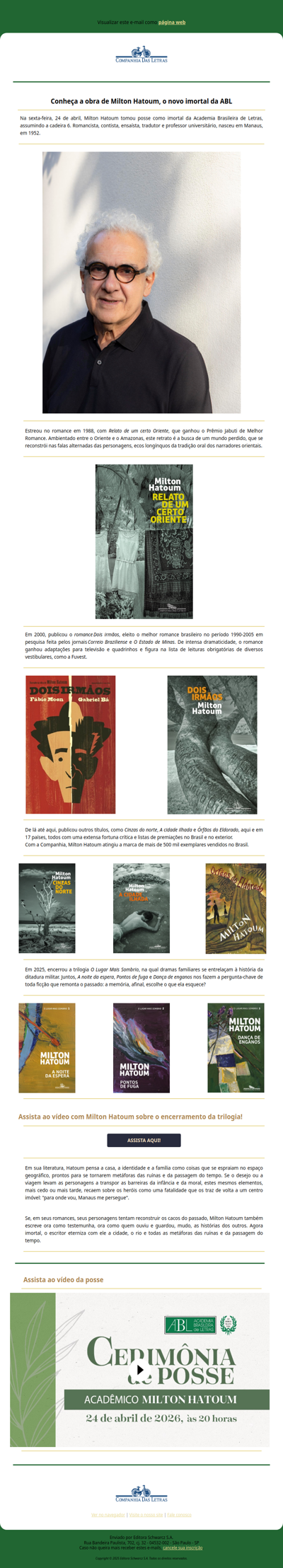 Milton Hatoum, o novo imortal da ABL