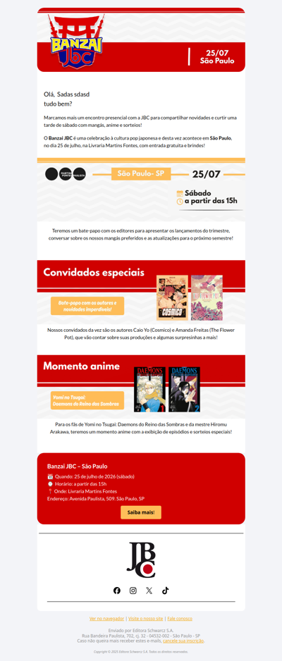 Convite para o próximo Banzai JBC
