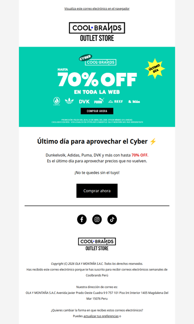 ⚡ Último día del 70% OFF en Cyber CoolBrands