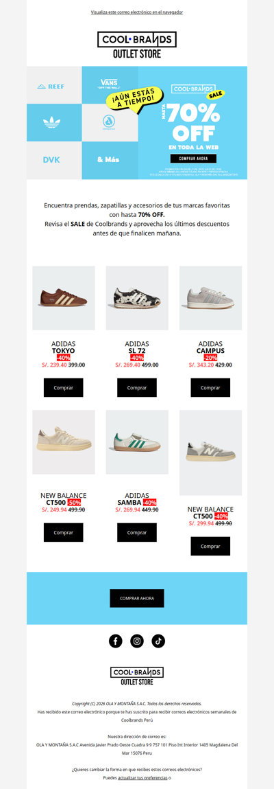 ¡Quedan pocas unidades! Solo hasta mañana 70% OFF en Coolbrands