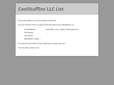 CoolStuffInc LLC List: Subscription Confirmed