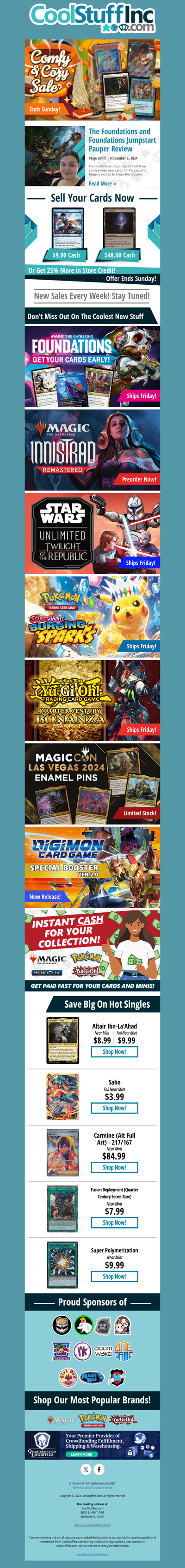 The Comfy and Cozy Sale Ends Sunday, Get MTG Foundations Early, New Pokemon, and Much More!