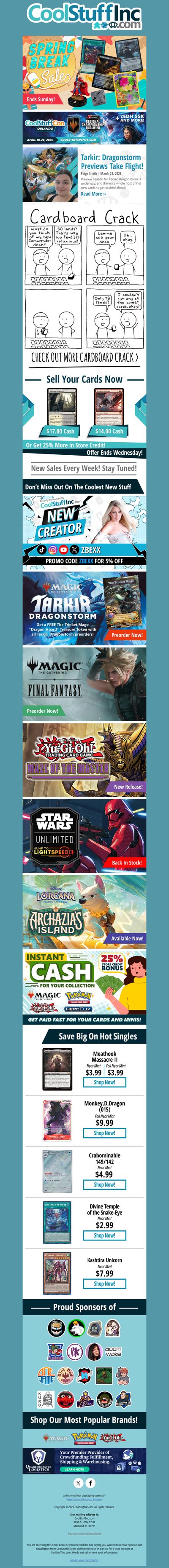 Spring Break Sale in Full Swing! Tarkir: Dragonstorm Preorders, New Star Wars Unlimited and Lorcana, and More!