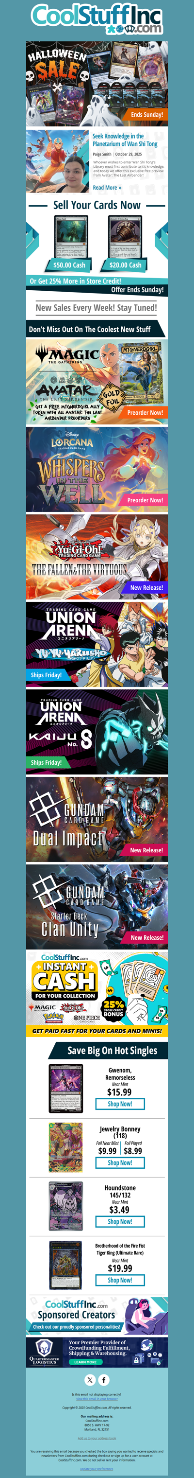 The Halloween Sale Ends Sunday! Preorder Avatar: The Last Airbender, New YuGiOh, Gundam, and More!