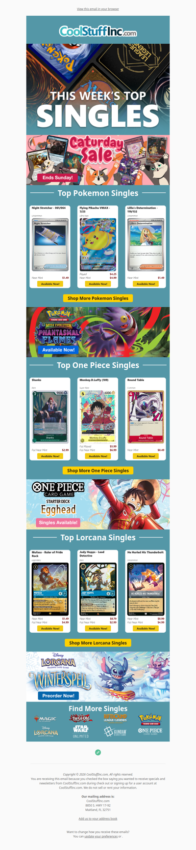 Don’t Miss the Caturday Sale 🐾 Top Pokémon, One Piece & Lorcana Cards and more!