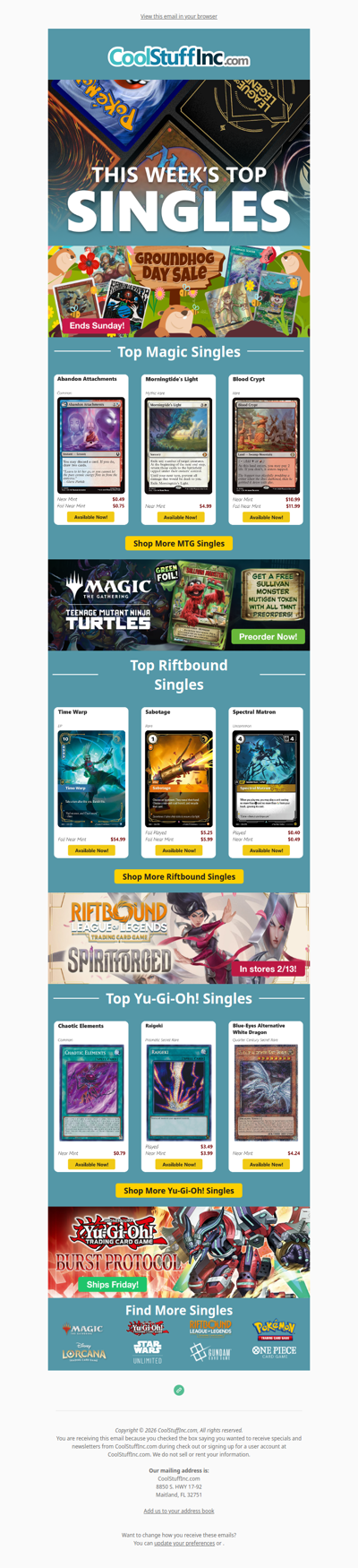 Groundhog Day Sale! 🌸 Top MTG, Yu-Gi-Oh! & Riftbound Singles