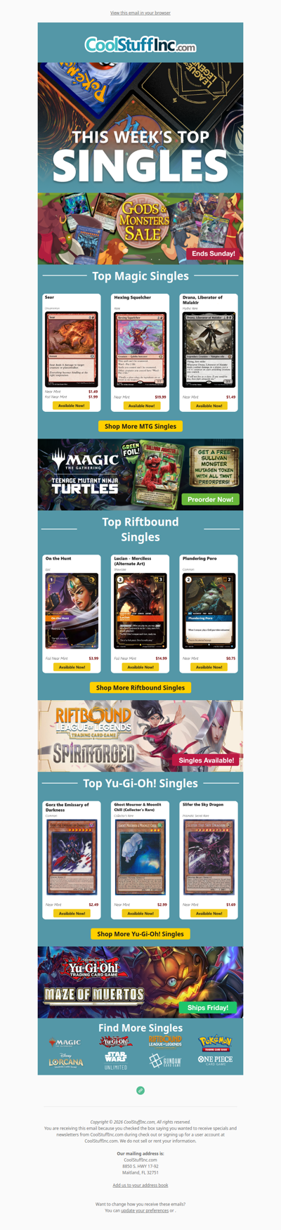 Gods & Monsters Sale! ✨ Top MTG, Yu-Gi-Oh! & Riftbound Singles