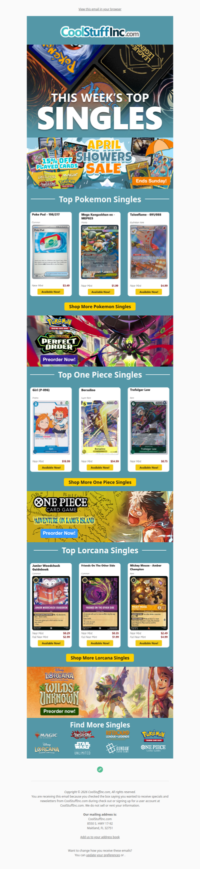 April Showers Sale 🌧️ + Top Pokémon, One Piece & Lorcana cards