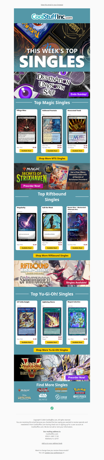 Top MTG, Yu-Gi-Oh!, Riftbound Singles & Destinations Unknown! ⏳