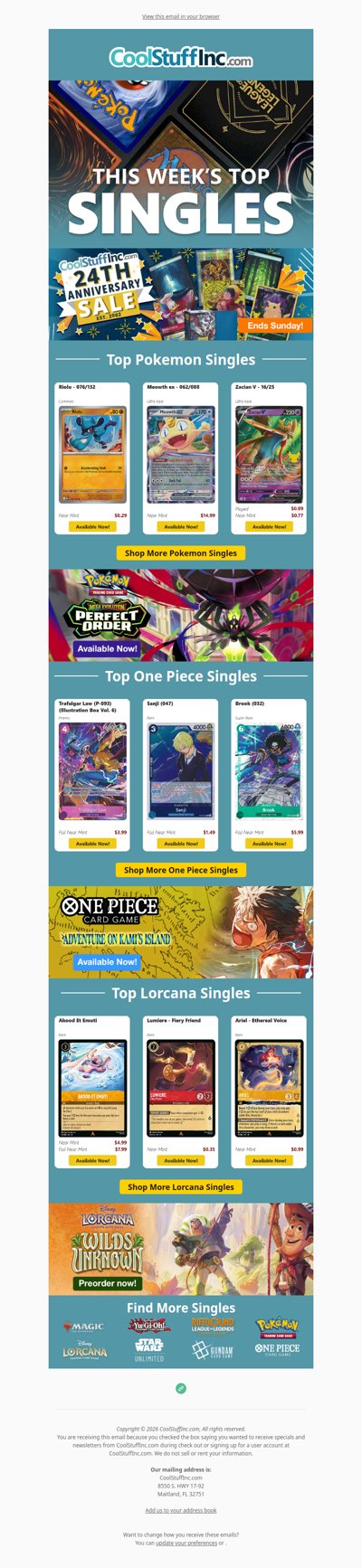 Happy 24 Years 🎉 Top Pokemon, One Piece, & Lorcana Singles on Sale