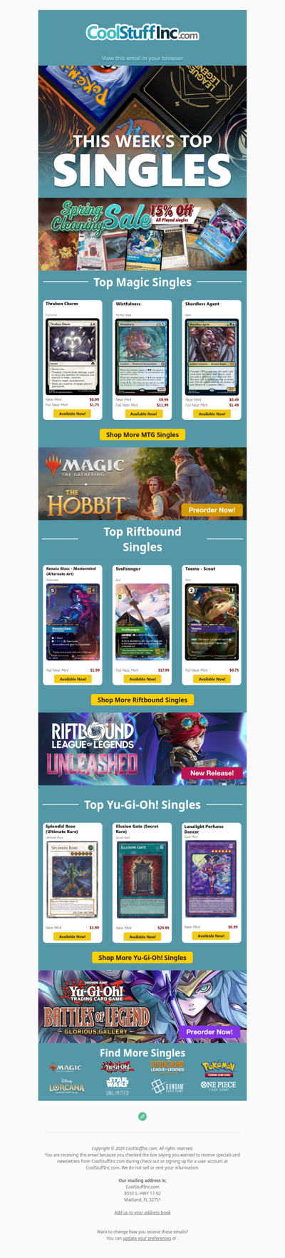 Spring Sale - Get 15% off all played MTG, Riftbound and Yu-Gi-Oh Singles!