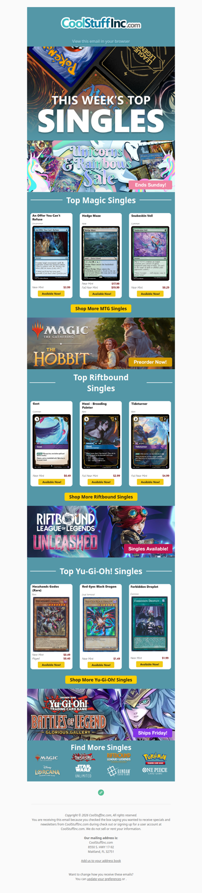🪄 Check out these magical sales on Top MTG, Riftbound and Yu-Gi-Oh Singles! ⭐