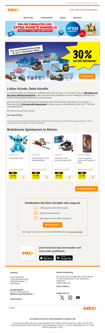 Sichern Sie sich jetzt 30% auf das ganze Spielwarensortiment