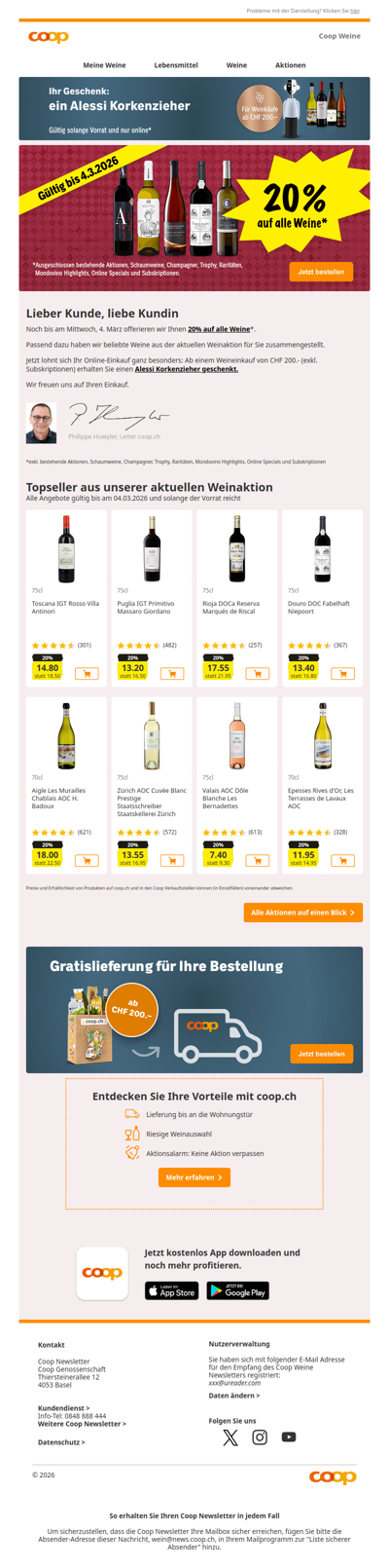 Nur noch bis am Mittwoch: 20% auf alle Weine