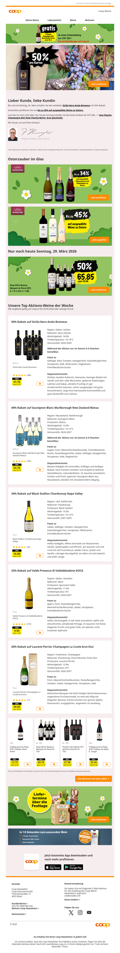 Grosszügige Rabatte auf ausgewählte Weine zu Ostern