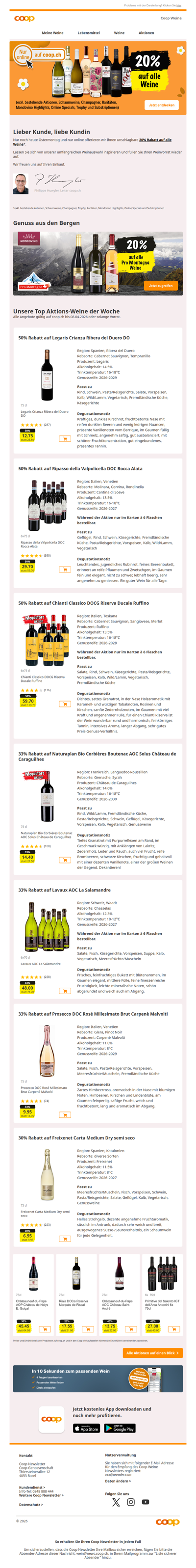 Nur noch heute & nur online: 20% auf alle Weine