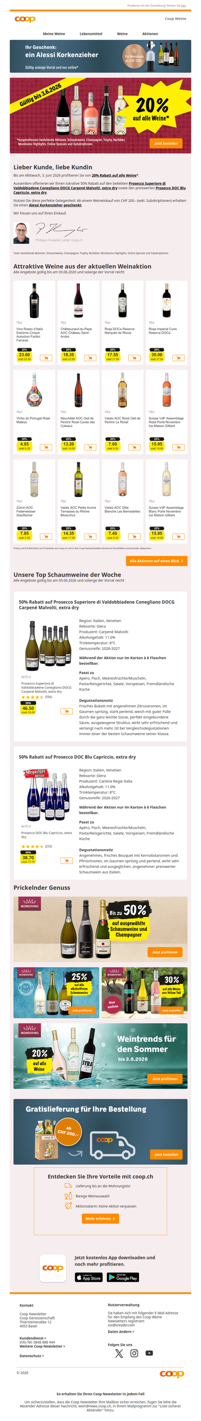 20% auf alle Weine