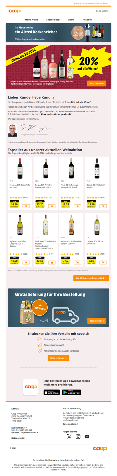 Nur noch bis am Mittwoch: 20% auf alle Weine