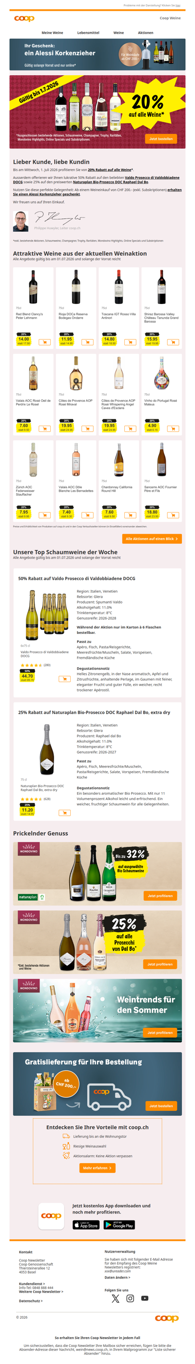 20% auf alle Weine