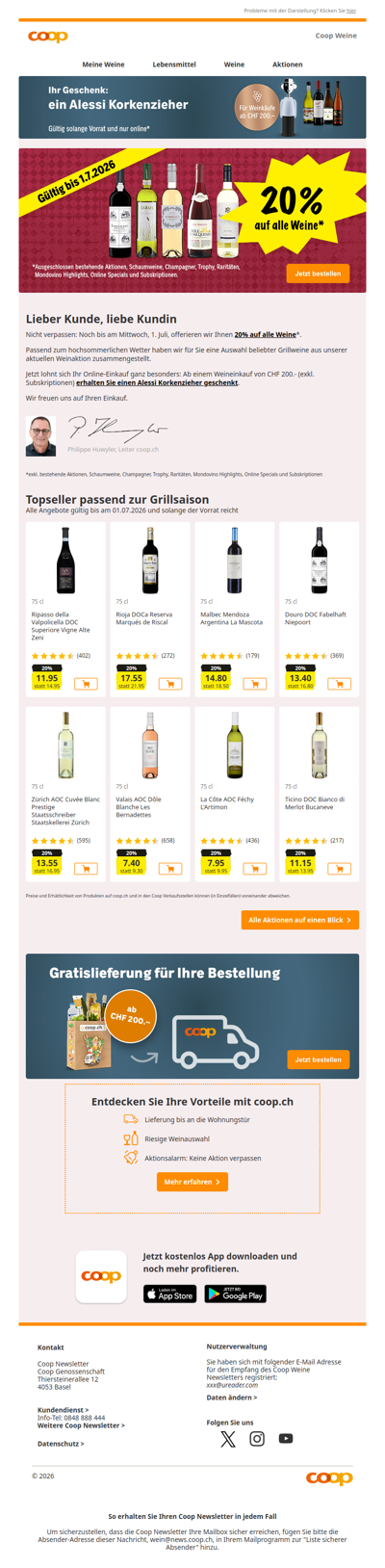 Nur noch bis am Mittwoch: 20% auf alle Weine