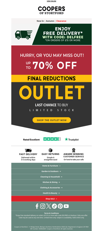 Don't Miss - Final Outlet Prices – Save Big + Free Delivery!