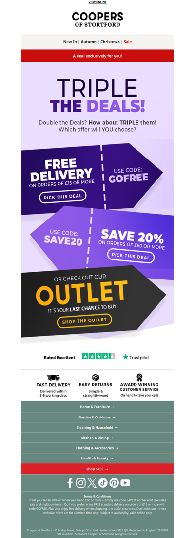 ✨ Midweek Magic: 20% Off + Free Delivery + Outlet Sale