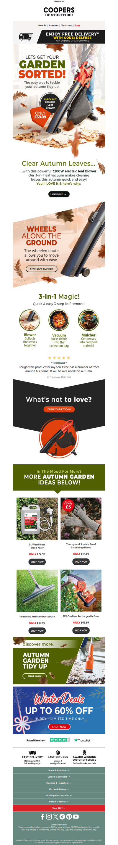 Tidy Garden, Less Effort – 3-in-1 Leaf Vacuum + FREE Delivery