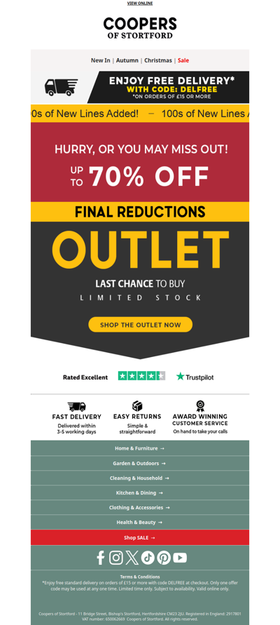 🟡 Fresh finds in our Outlet – save up to 70% + free delivery