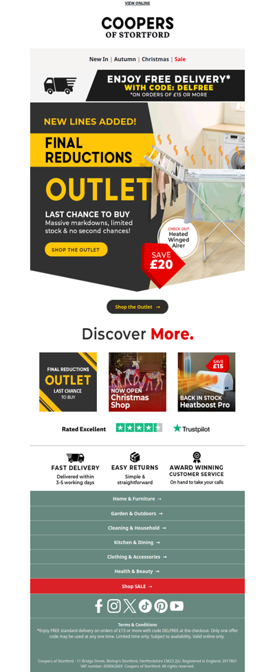 ⚡ Outlet Update – New Lines Up to 70% Off + Free Delivery!