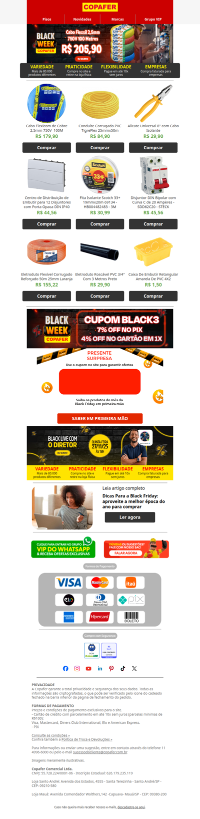 A Black Friday de Materiais Elétricos chegou na Copafer!