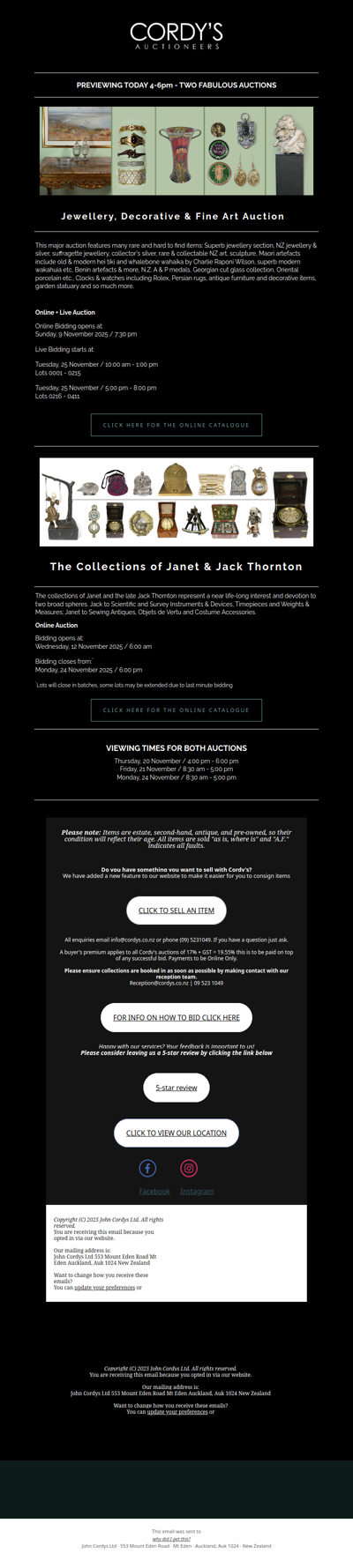 JEWELLERY, DECORATIVE & FINE ARTS AUCTION and THE COLLECTIONS OF JANET & JACK THORNTON