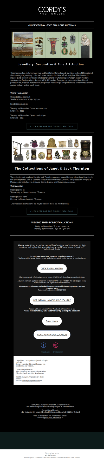 JEWELLERY, DECORATIVE & FINE ARTS AUCTION and THE COLLECTIONS OF JANET & JACK THORNTON