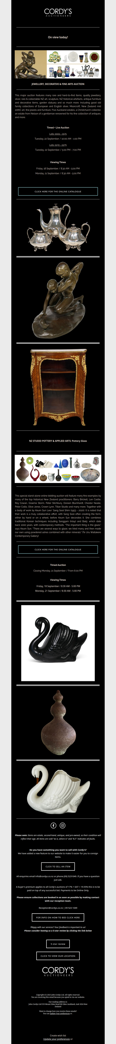 JEWELLERY, DECORATIVE & FINE ARTS AUCTION and NZ STUDIO POTTERY & APPLIED ARTS: Pottery Glass