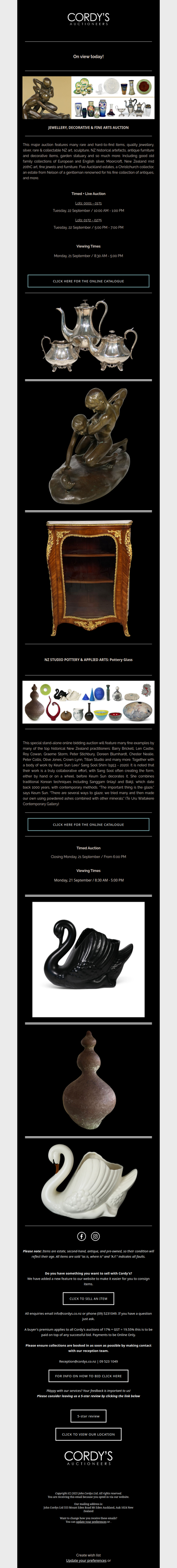 JEWELLERY, DECORATIVE & FINE ARTS AUCTION and NZ STUDIO POTTERY & APPLIED ARTS: Pottery Glass