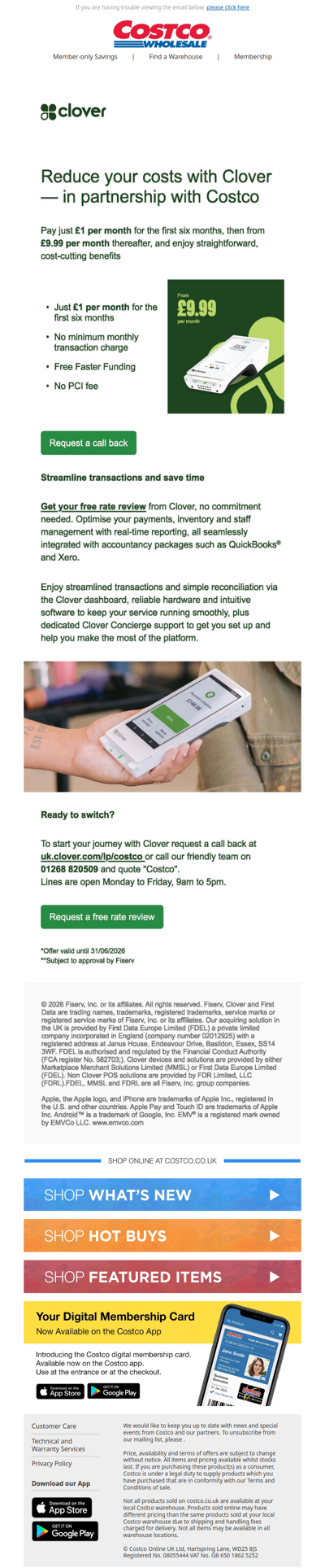 Reduce your costs with Clover - in partnership with Costco