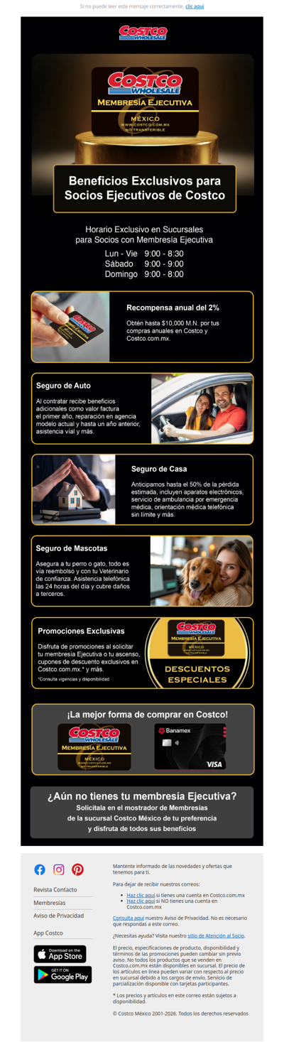 Beneficios para Membresía Ejecutiva