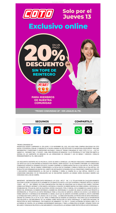 Confirmado! ✅ Jueves 20% OFF Digital