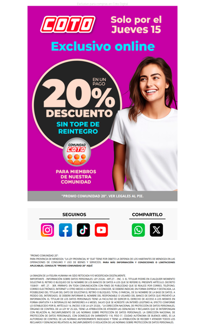 Jueves Online 🔥 20% OFF Sin Tope