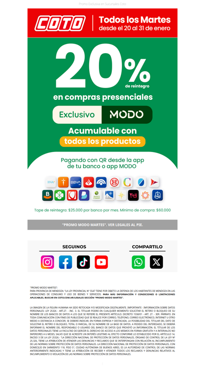 MODO Martes 🟢 Tenés 20% ¡Acumulable!