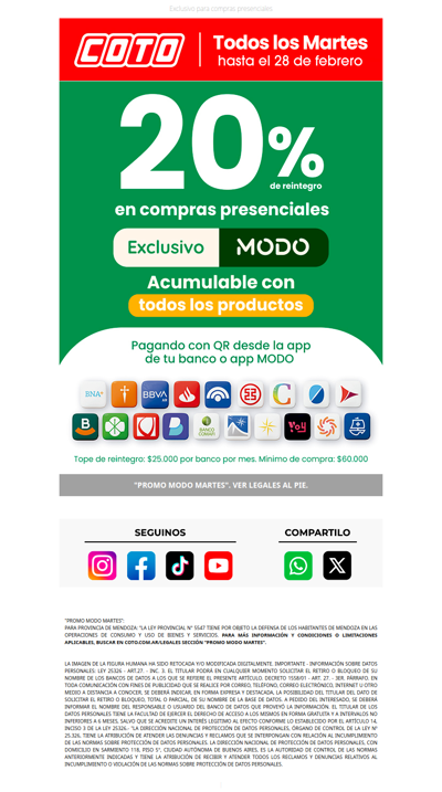 20% con MODO los Martes 🟢 ¡Acumulable!