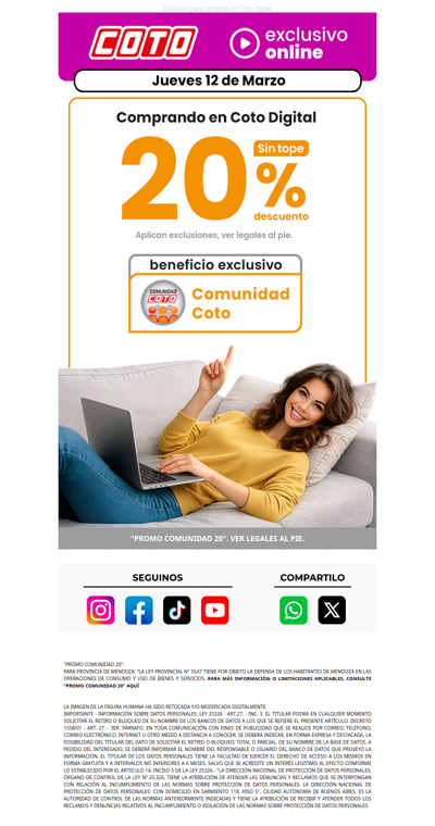 Jueves Online 💻 20% OFF ¡Sin Tope!