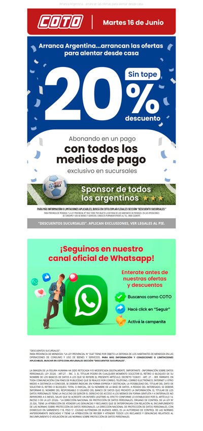 20% sin tope en Sucursales ⚽🥅🎉