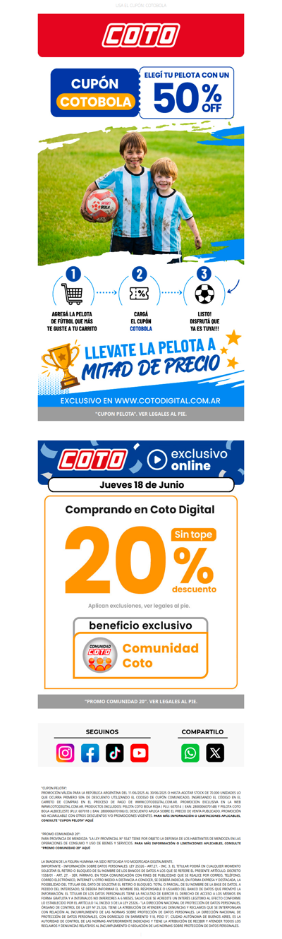 ⚽ Pelota con 50% OFF + 20% OFF en Coto Digital