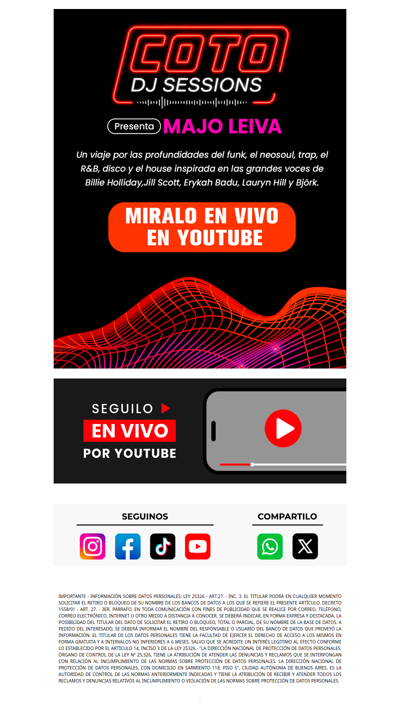 COTO DJ Sessions  🔴 SEGUILO EN VIVO 🔴 Majo Leiva en COTO Ciudadela 🎛️